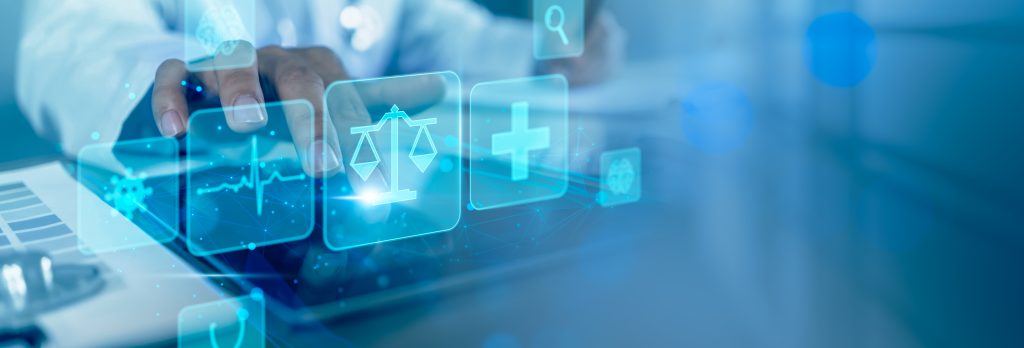 law and regulation on medicine pharmaceutical compliance, tablet computer technology, medical healthcare hospital justice rules and rights, doctor expert scale balance graphics icon banner background